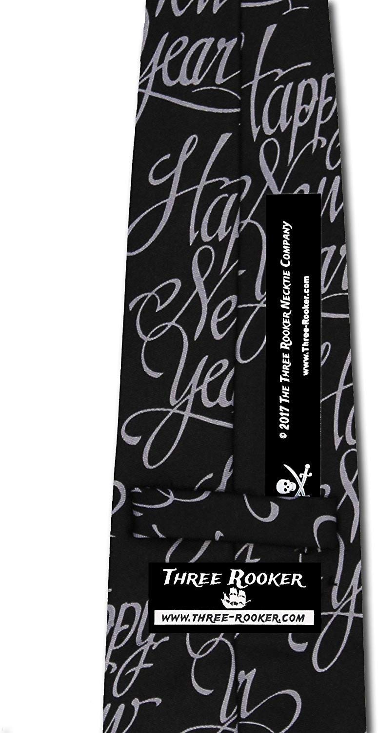 Three Rooker Happy New Year Tie Black formal Necktie - Image 3